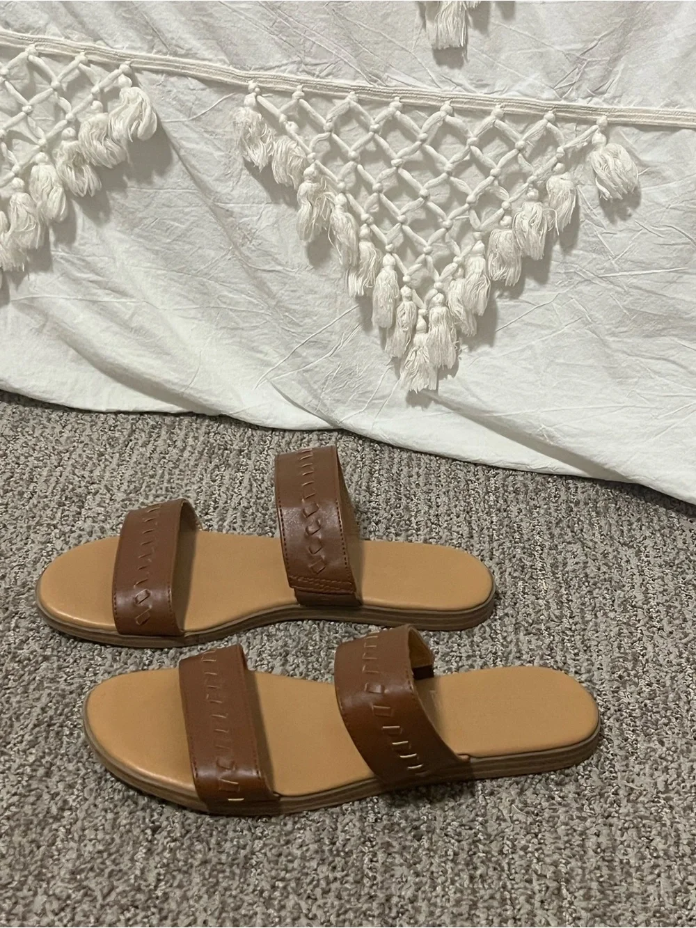 LC Lauren Conrad Brown Double-Strap Slide Sandals